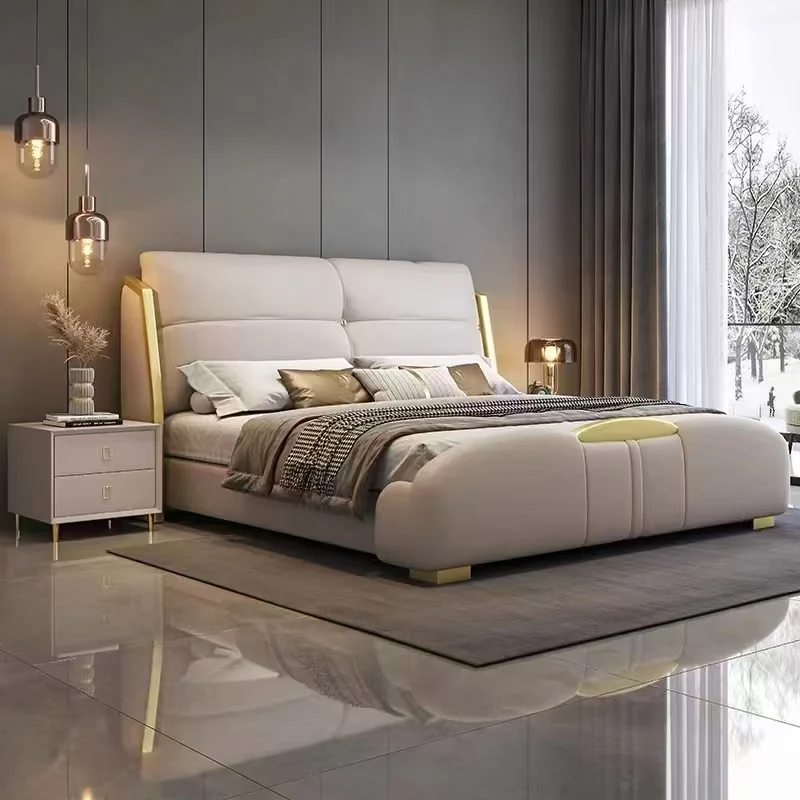 Modern upholstered bed, nightstands and bedroom furniture