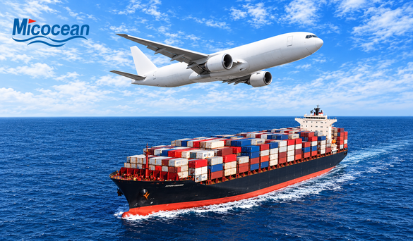 Container vessel and air freight imagery from the company logistics brochure